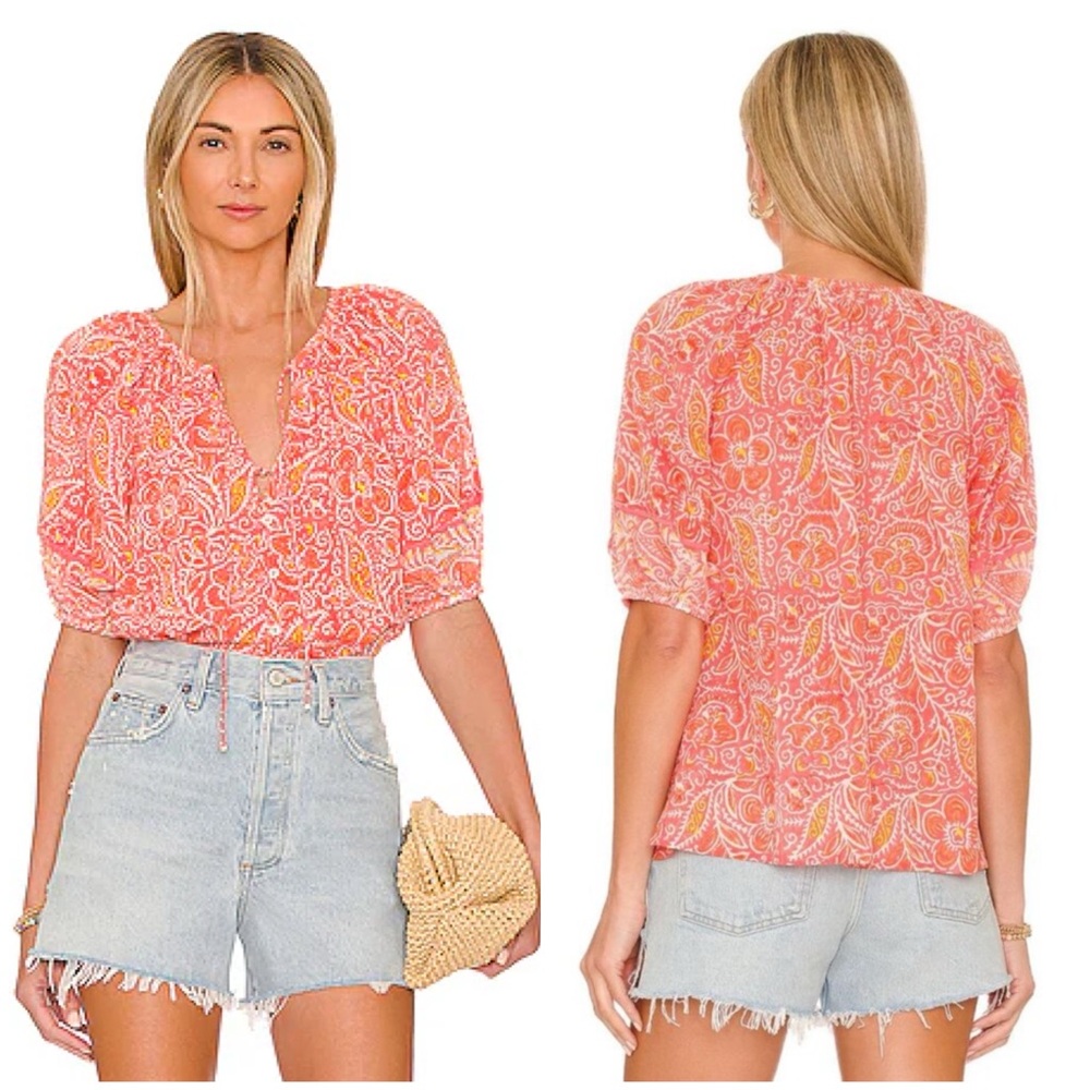 Cleobella Pink and Orange Paisley Blouse- Size Large, Medium fit